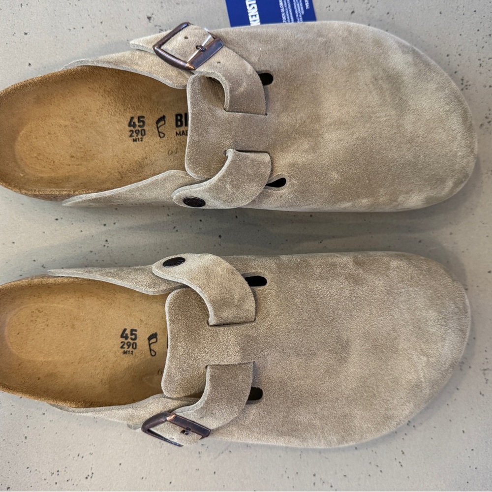Beige Suede Slip-On Clogs